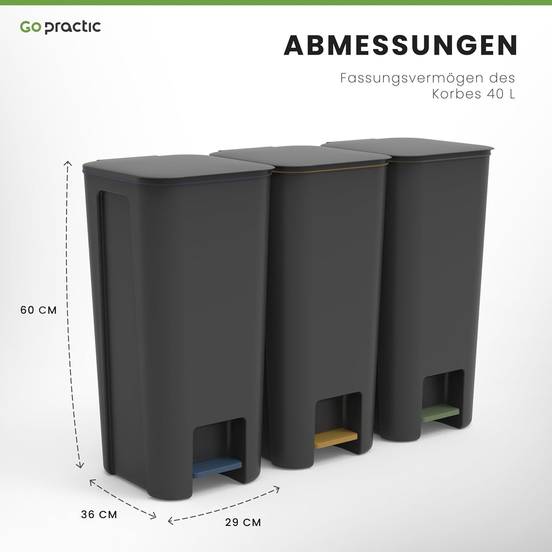 Go Practic Mülleimer Küche Mülltrennsystem 4x 40 L Mit Softclose Deckel Pedal Rollen Abfalleimer Mül