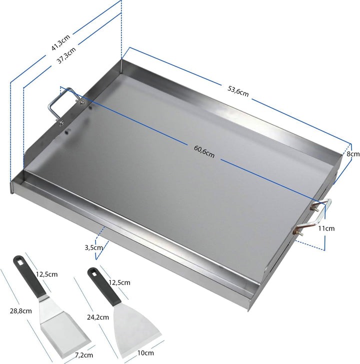 CAVATINY Edelstahl Grillplatte | 54x41x8 cm | BBQ Plancha passend für Weber Grill | rechteckig, univ