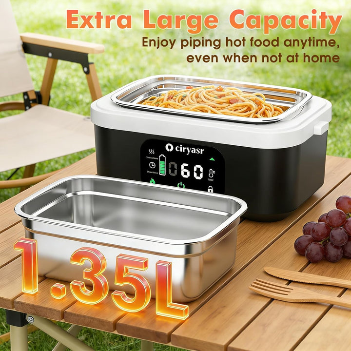 Elektrische Lunchbox mit Akku 20000mAh, 100w Wiederaufladbar Selbstheizende Brotdose mit 1,35L Herau