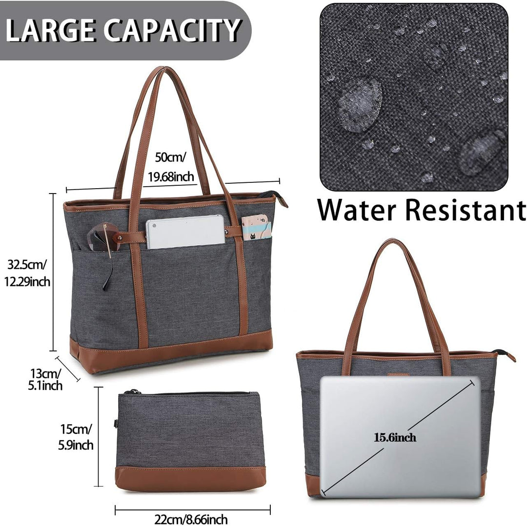 RAVUO Laptoptasche Damen, Wasserdichte Handtasche Elegant Lehrertasche Gross Aktentasche 15.6 zoll L