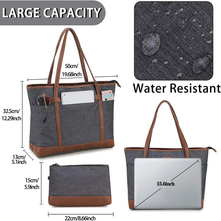 RAVUO Laptoptasche Damen, Wasserdichte Handtasche Elegant Lehrertasche Gross Aktentasche 15.6 zoll L