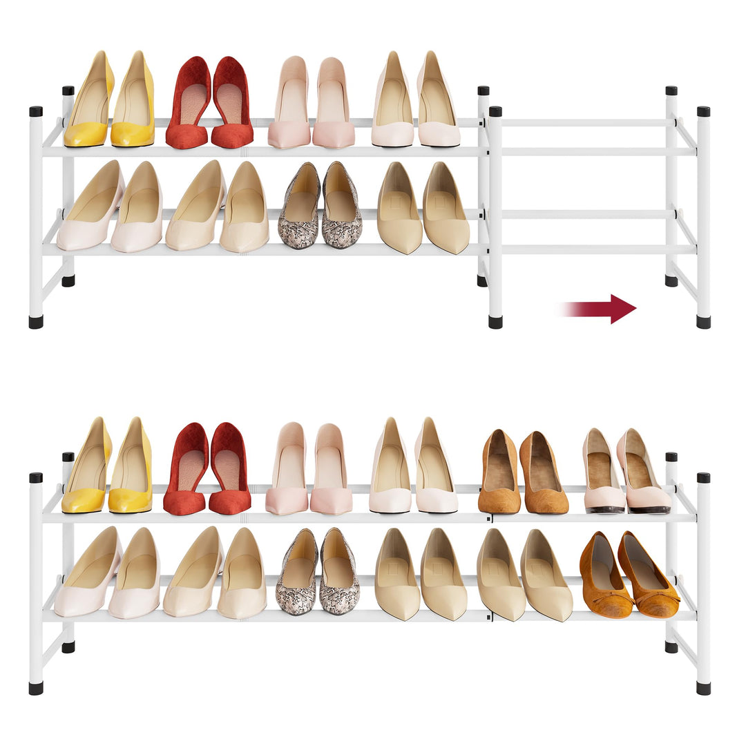 Tajsoon 2-stöckiges, Ausziehbares Schuhregal, 71–104 cm Verstellbar und Stapelbar, Schuhablage aus M