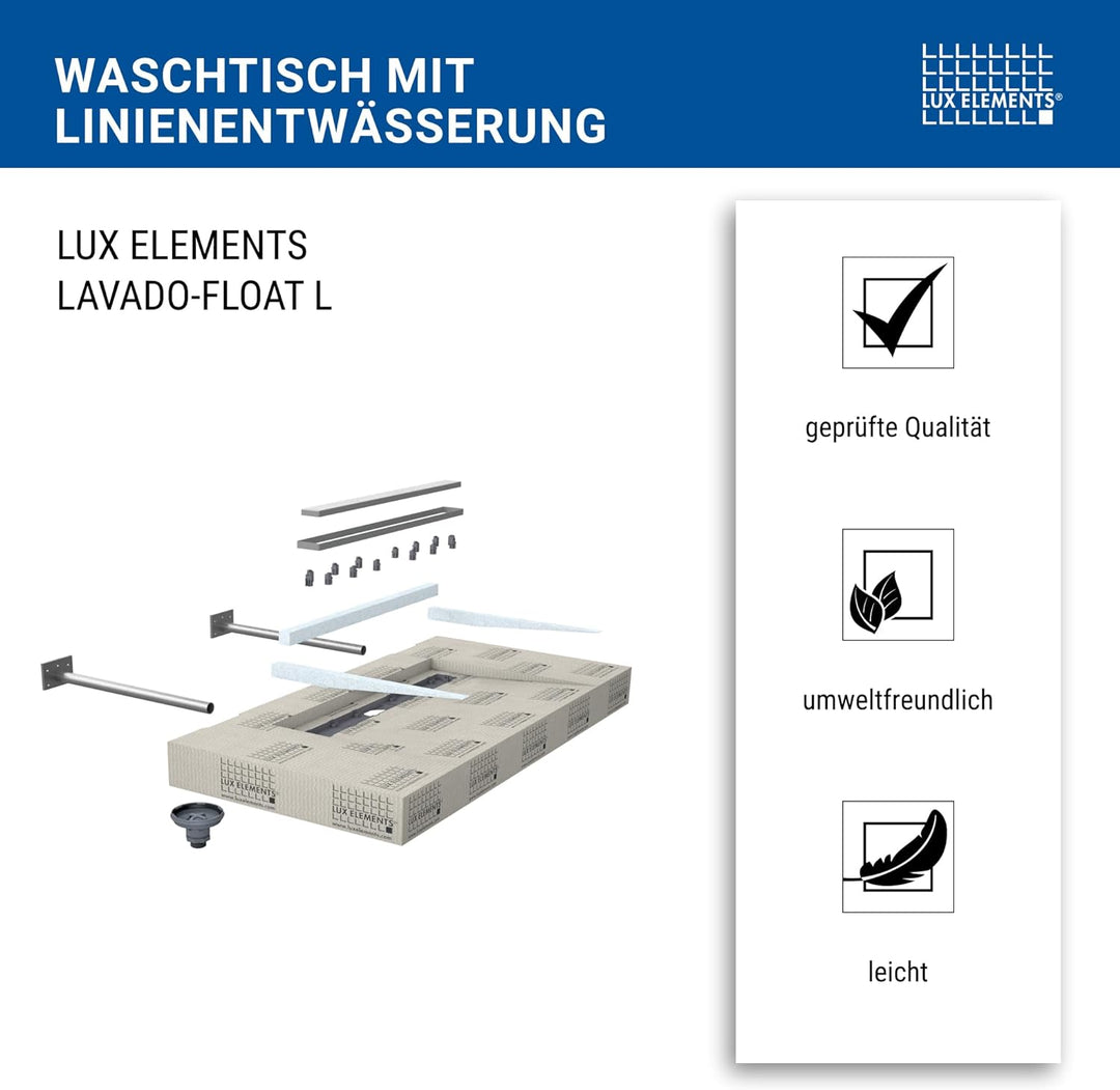 LUX ELEMENTS Waschtisch für Aufsatzwaschbecken - Fertig zum Verfliesen I Mit Ablaufrinne Inkl. Monta