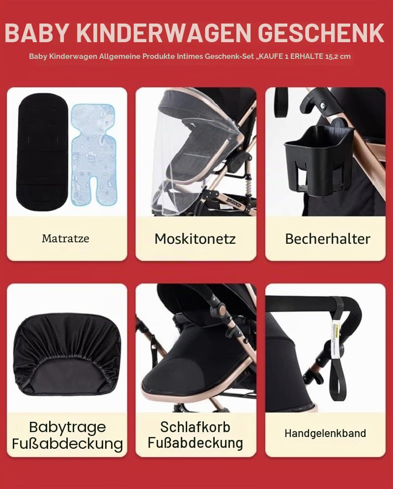 YAZOCO kinderwagen 3 in 1 Buggy Babybett Komplett Set Einem Klick Zusammenklappbarer Kinderwagen, Ko
