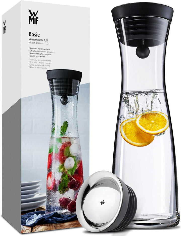 WMF Boston Besteck Set 12 Personen, Essbesteck 60 teilig, Monobloc-Messer & Basic Wasserkaraffe aus