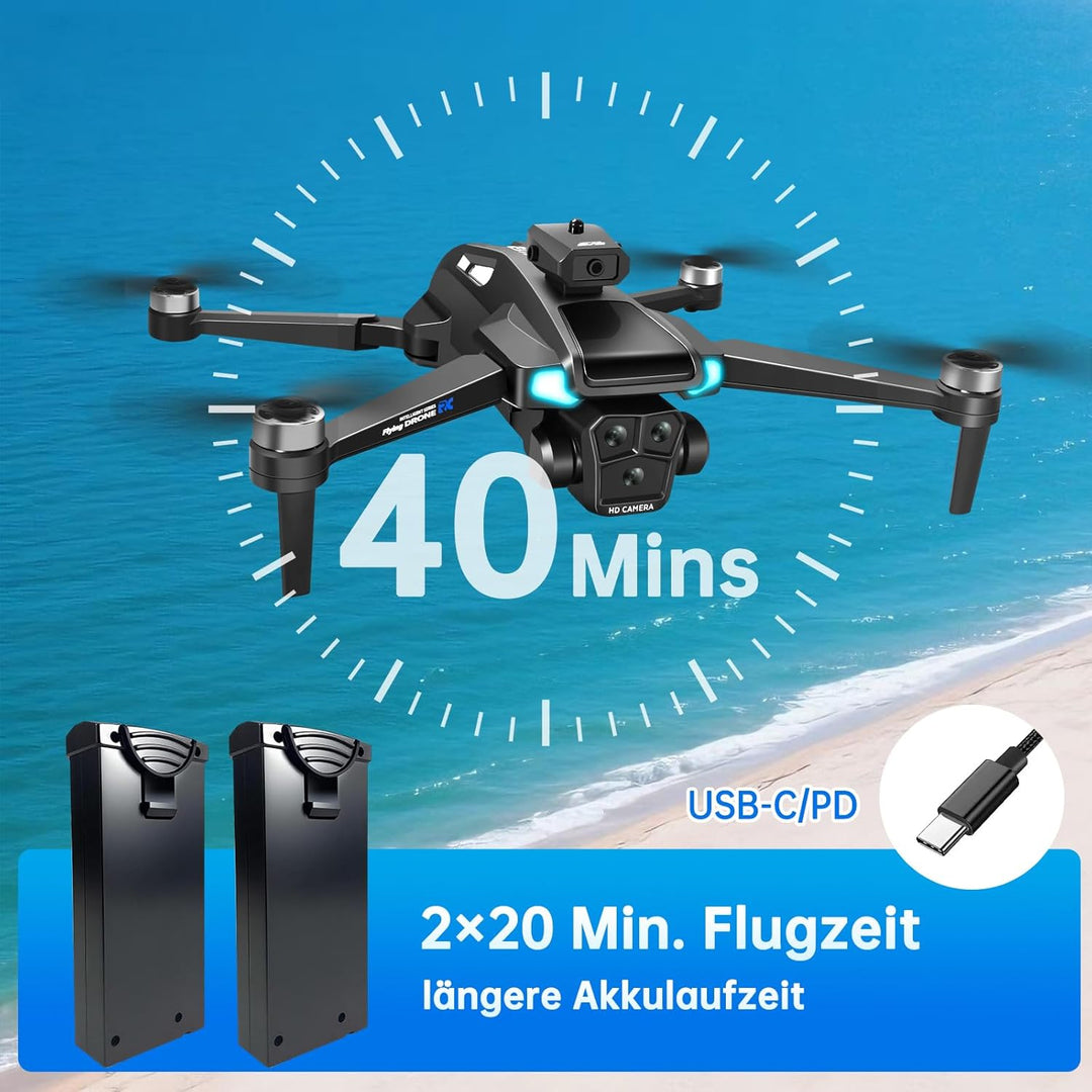 Drohne mit 4K Kamera,40 Minuten Flugzeit, für Erwachsene und Anfänger,Faltbare WIFI Mini RC Quadroco