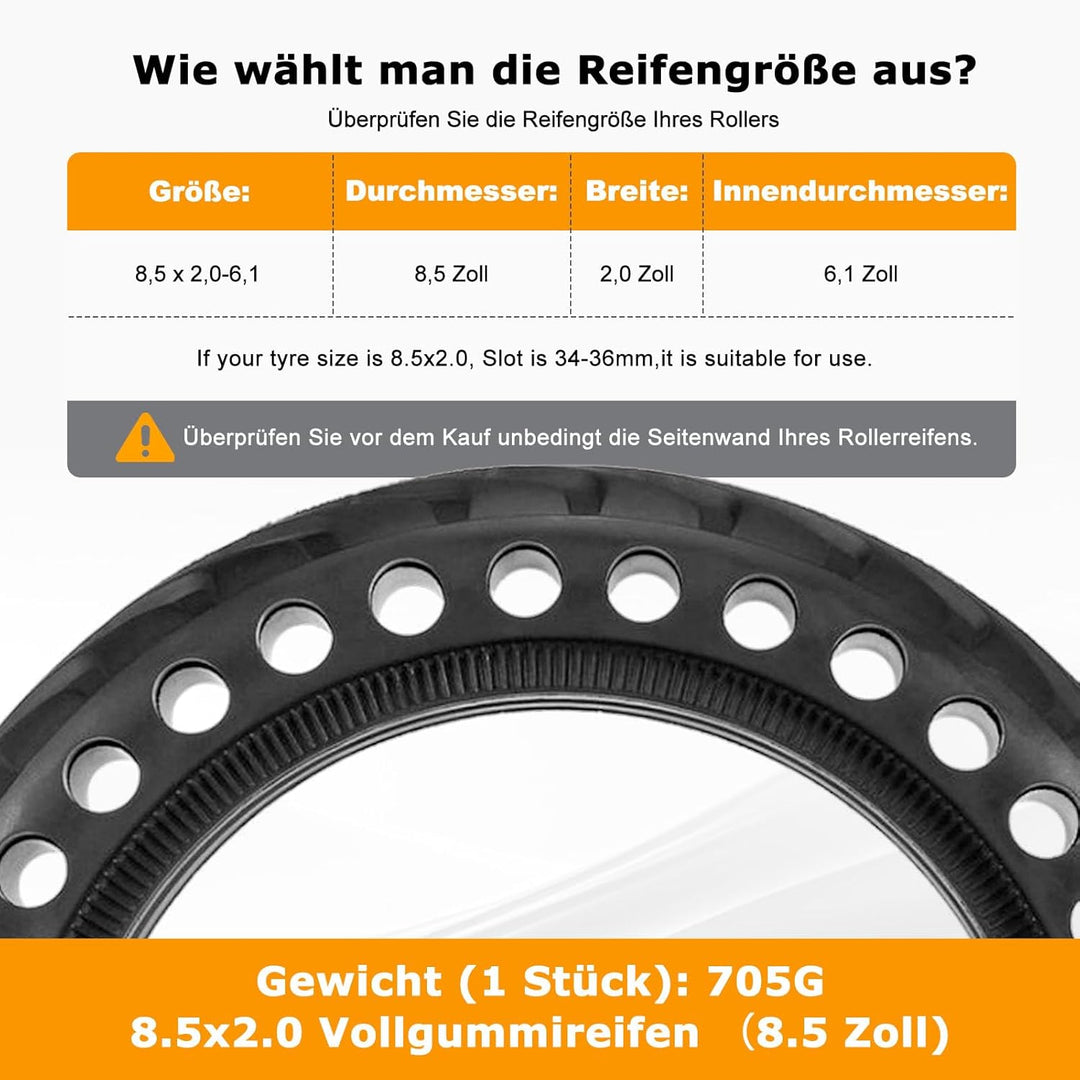 8,5 Zoll Reifen Scooter Vollgummi für Xiaomi Pro2/1S/M365/Pro/Mi3, Vollgummireifen E Scooter 8,5 x2.