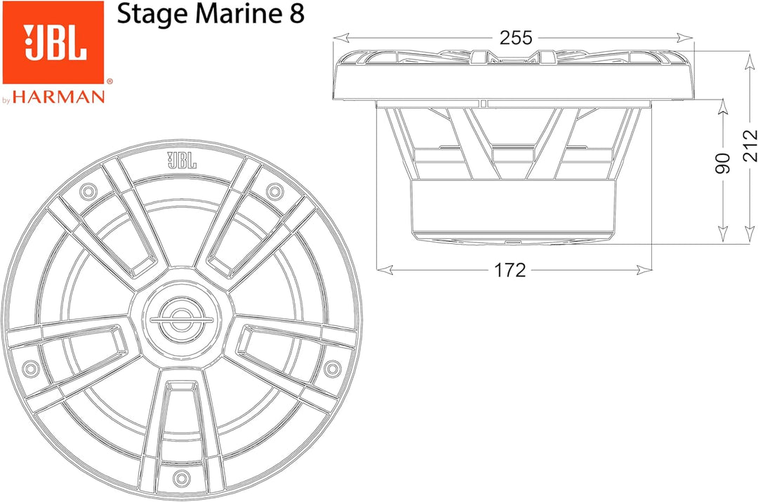 JBL Stage Marine Subwoofer Wasserdicht 10" Grau (250mm) - 600 Watt Hoch-Seetaugliche Bootslautsprech