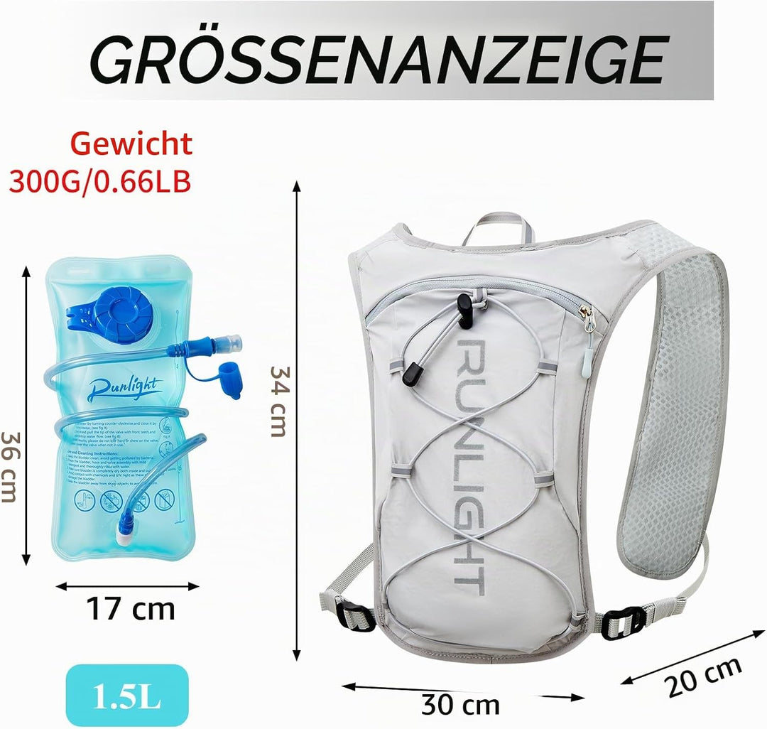 Runlight Laufweste für Damen und Herren,Verstellbare Brustgurte, Trinkweste Laufen mit 1500ml Wasser
