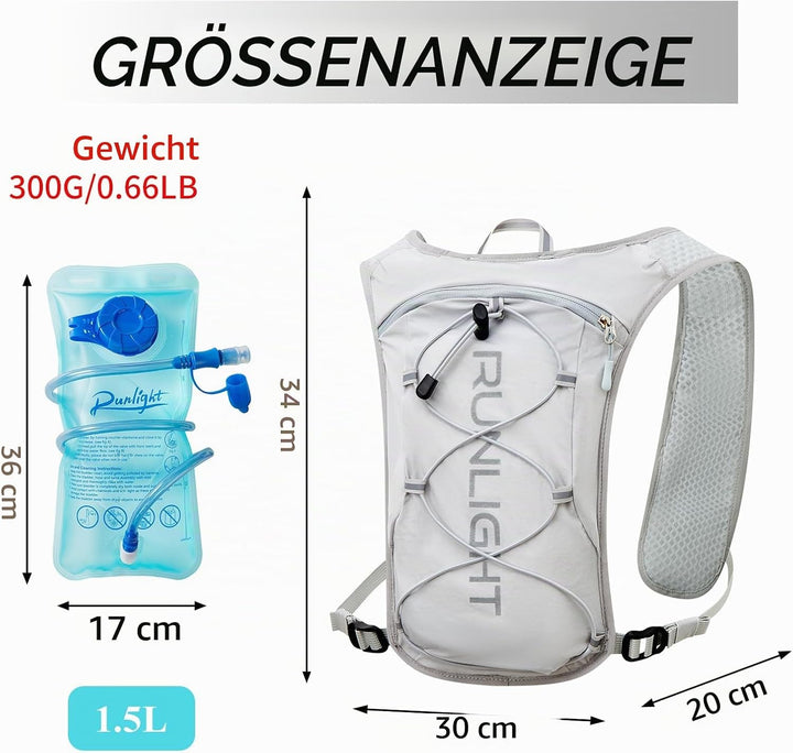 Runlight Laufweste für Damen und Herren,Verstellbare Brustgurte, Trinkweste Laufen mit 1500ml Wasser