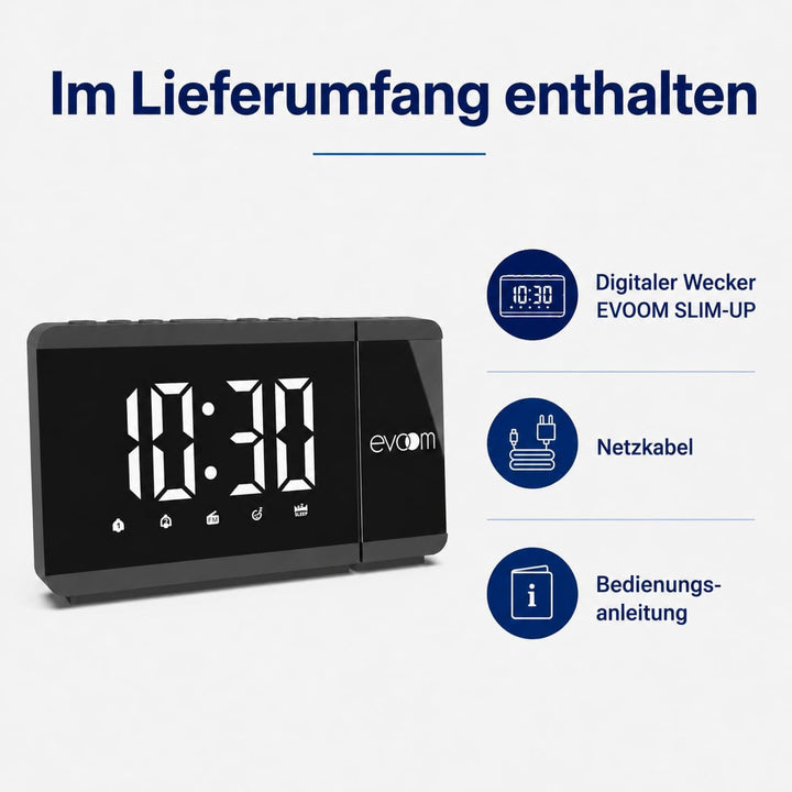 Slim UP EV304571 – Projektorwecker + 1 USB-Port – Lichtprojektion drehbar, 2 programmierbare Alarme,