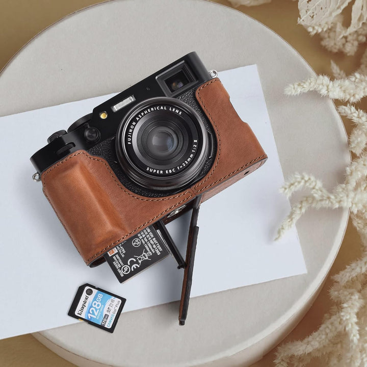 MUZIRI KINOKOO Fuji X100VI Tasche, Echtleder Halbschutzhülle kompatibel für Fujifilm X100VI Kamera –