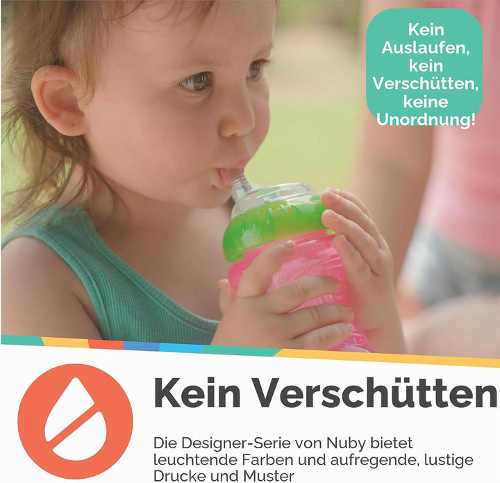 Nuby Trinkbecher für Mädchen, mit flexiblem Strohhalm, 284 ml, 3 Stück, Girls