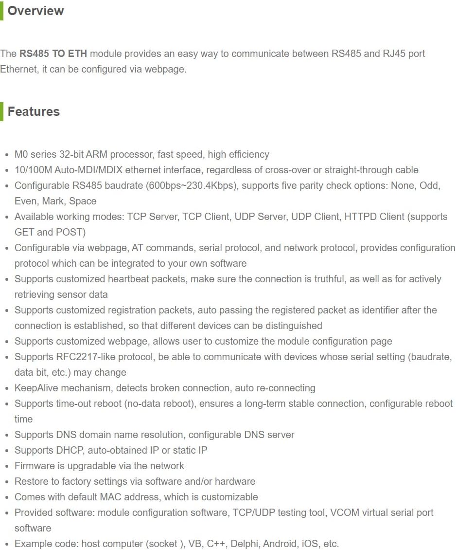 Waveshare RS485 to Ethernet Converter M0 Series 32-bit ARM Processor Supports DNS Domain Name Resolu