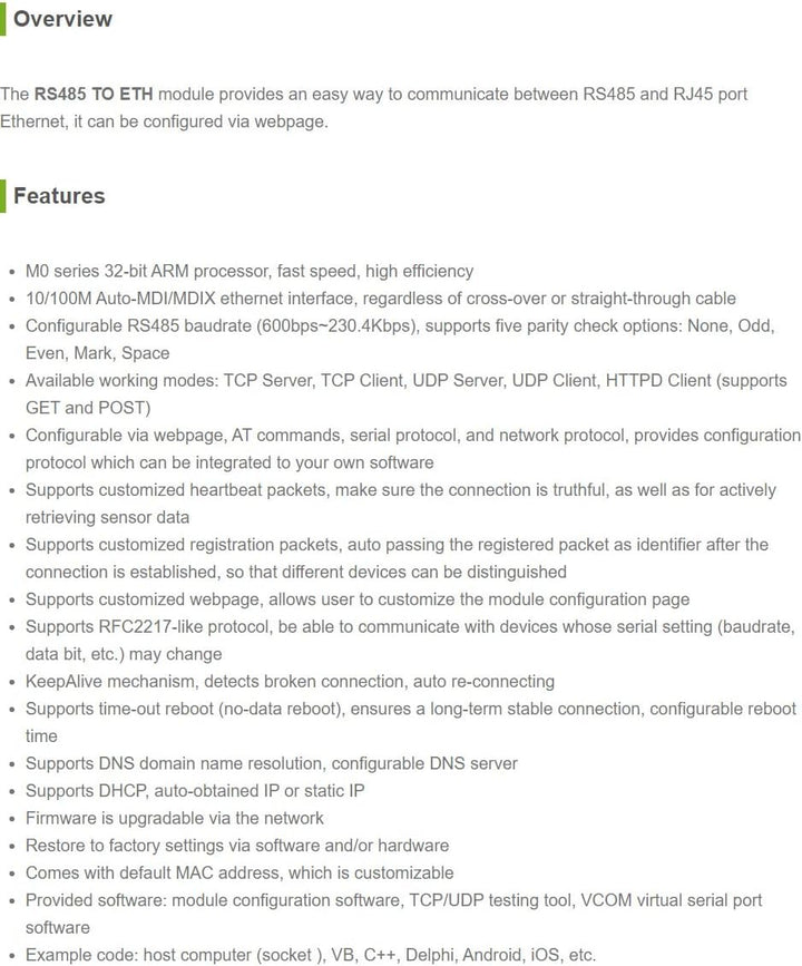 Waveshare RS485 to Ethernet Converter M0 Series 32-bit ARM Processor Supports DNS Domain Name Resolu