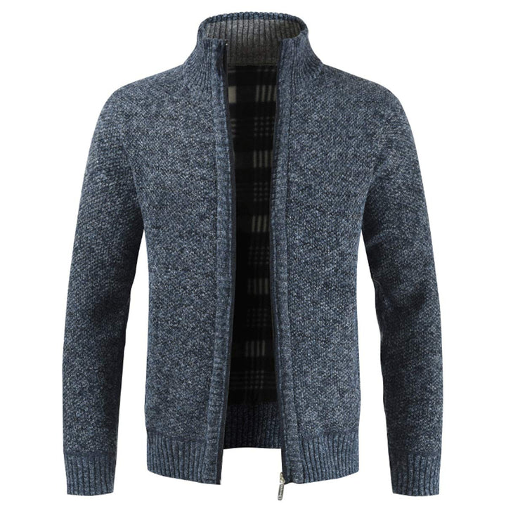 Herren Strickjacke Warm Fleece-gefüttert Wintermantel mit durchgehendem Reissverschluss S Blau, S Bl