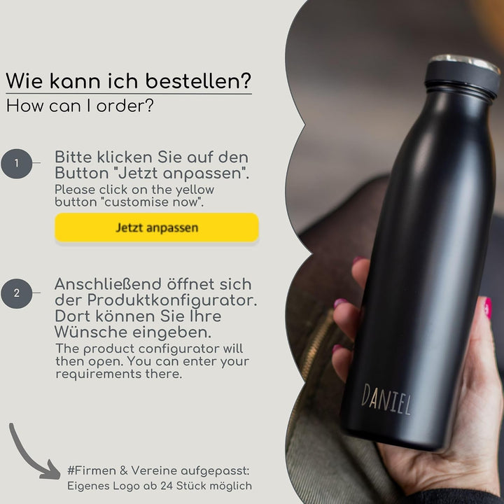 Milu® Trinkflasche mit Gravur personalisiert - als Geschenk-Idee Ostern, Vatertag, Muttertag, Weihna