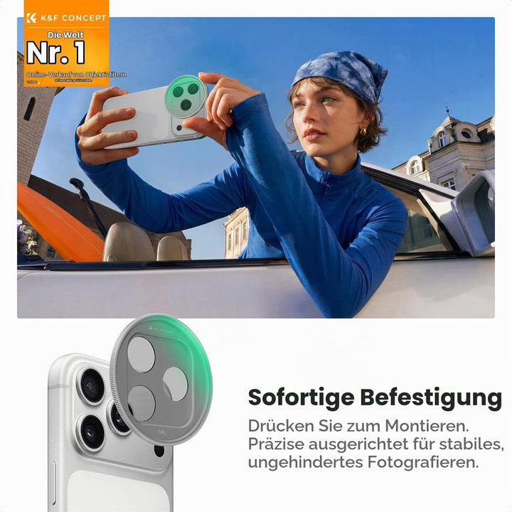 K&amp;F CONCEPT FA301 Snap-On CPL Filter kompatibel mit iPhone 17 Pro Max/17 Pro, 9,5g extrem Leichter P