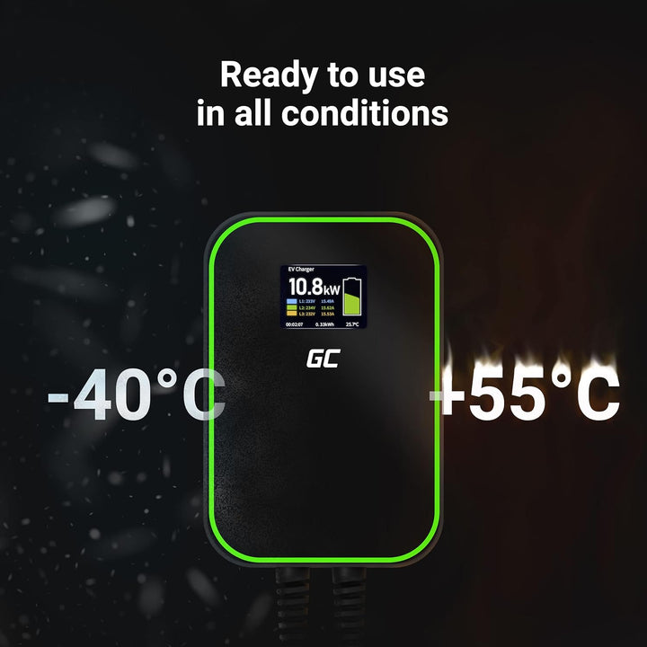 Green Cell GC PowerBox Wallbox 22kW Typ 2 Ladegerät für EV Ladekabel 6m LCD Display Kompatibel mit M