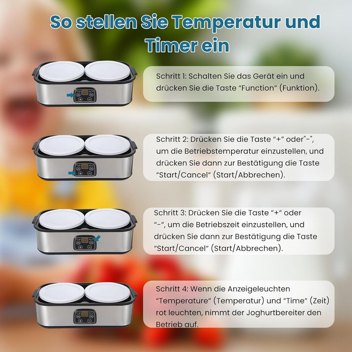 Joghurtbereiter mit 2 Glasbechern, Aartner Joghurt Maker Einstellbare Temperatur und Zeit, Joghurtma