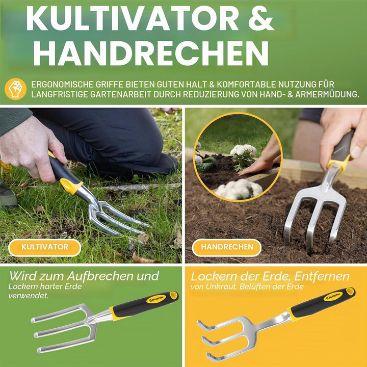 BLOSTM Gartengeräte Set 11-Teilig - Robuste Gartenwerkzeug Set mit wasserdichte Gartenwerkzeug Tasch