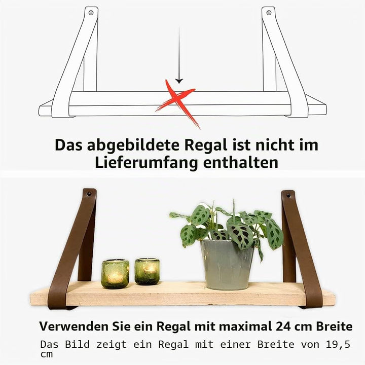 Brute Strength - Regalträger aus PU-Leder - Braun - 6 Stück - Regalträger - Wandhalter - Regalbänder