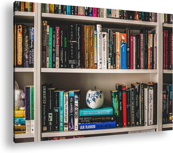deyoli Rand volles Bücherregal Format: 120x80 cm als Leinwandbild, Motiv fertig gerahmt auf Echtholz