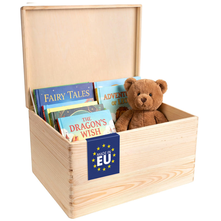 Creative Deco XXL Grosse Holzkiste mit Deckel | 40x30x24 cm (+/-1cm) | Holztruhe Erinnerungsbox Baby