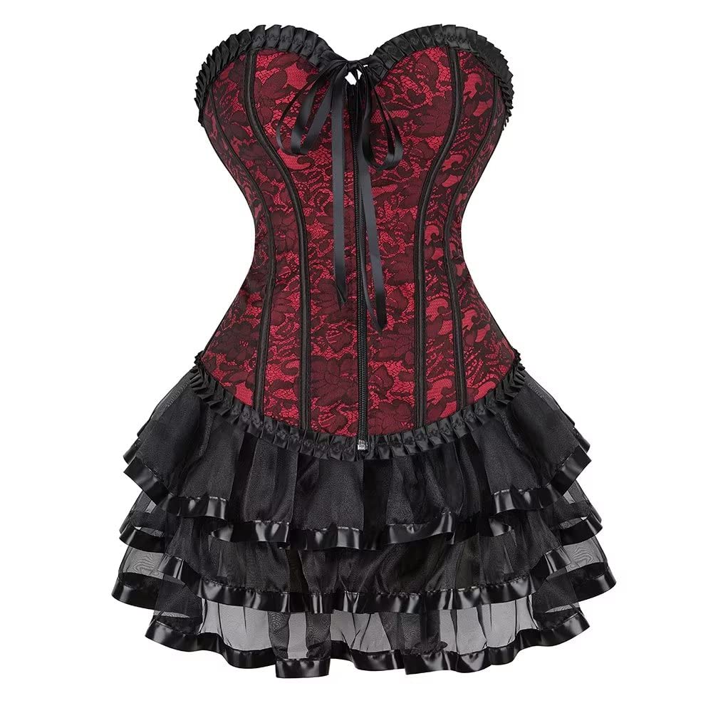 Jutrisujo Korsett Kleider Rock Damen Corsage Bustier Corset Dress Korsagenkleid Reissverschluss Goth
