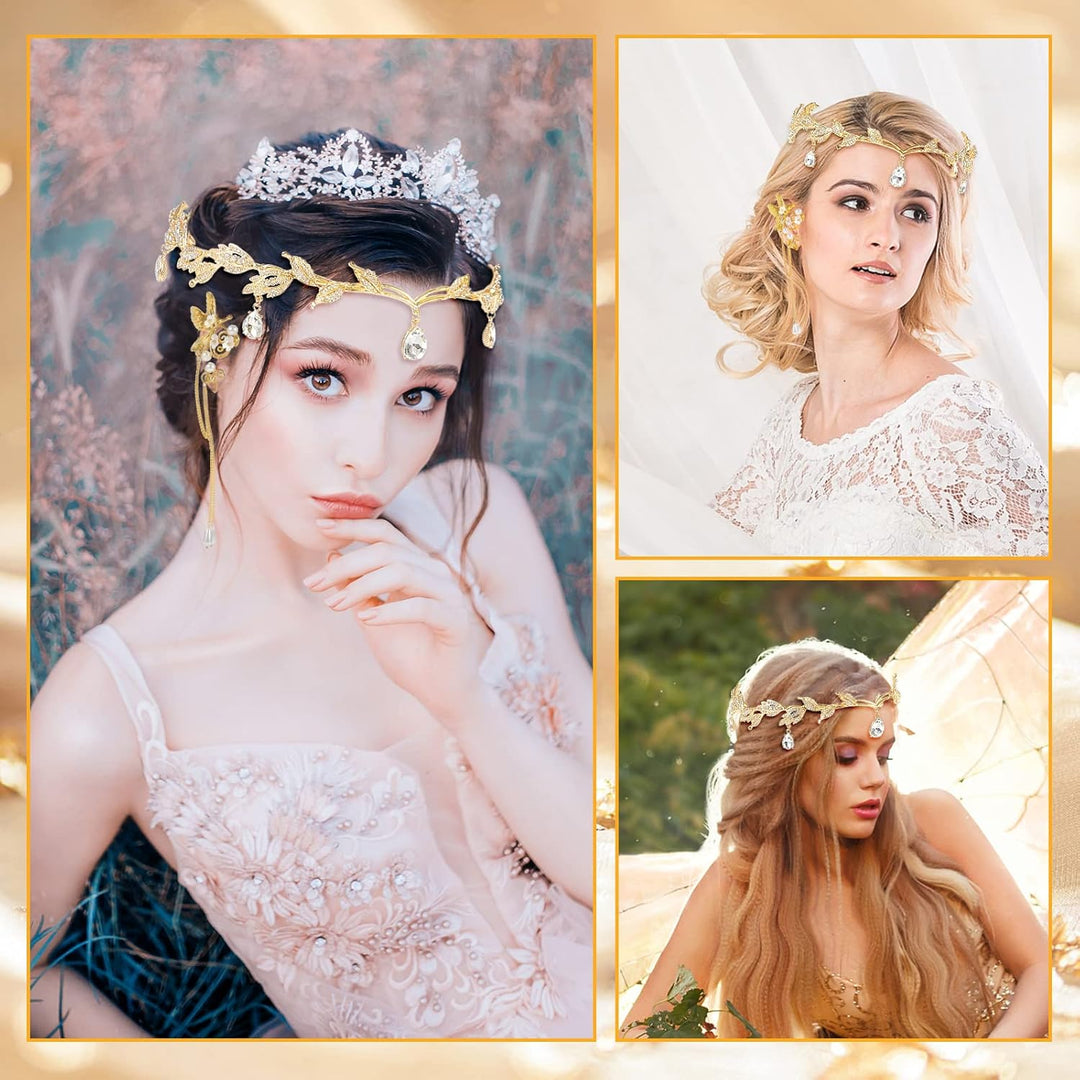 Hifot Elfen Ohrringe Tiara Set für Damen, Elfen Krone Kopfschmuck Fee Pixie Elf Ohren Ohrclips für E