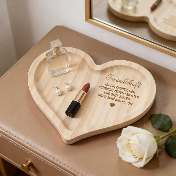 Geschenke für Freundin,Personalisierte Geschenke Freundin, Herzförmige Holz Tablett mit Personalisie