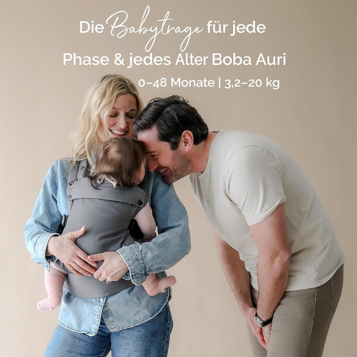 Boba Auri Babytrage Neugeboren bis Kleinkind - 100% Baumwolle-Premium, 3 ergonomische Tragepositione