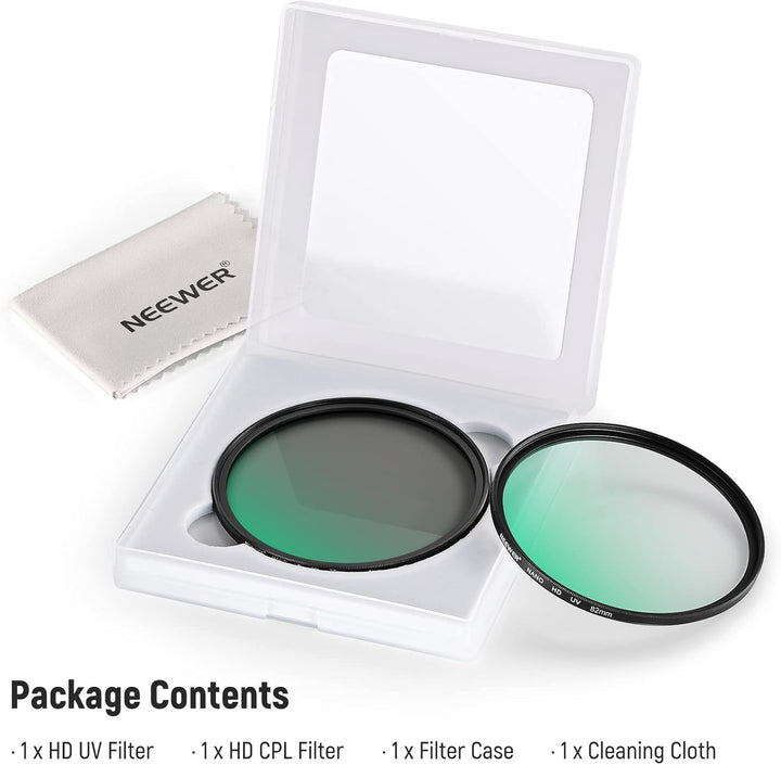 NEEWER 82mm CPL UV Filter Set, Zirkular Polfilter(Polarisationsfilter)/UV Schutz Objektivfilter Set