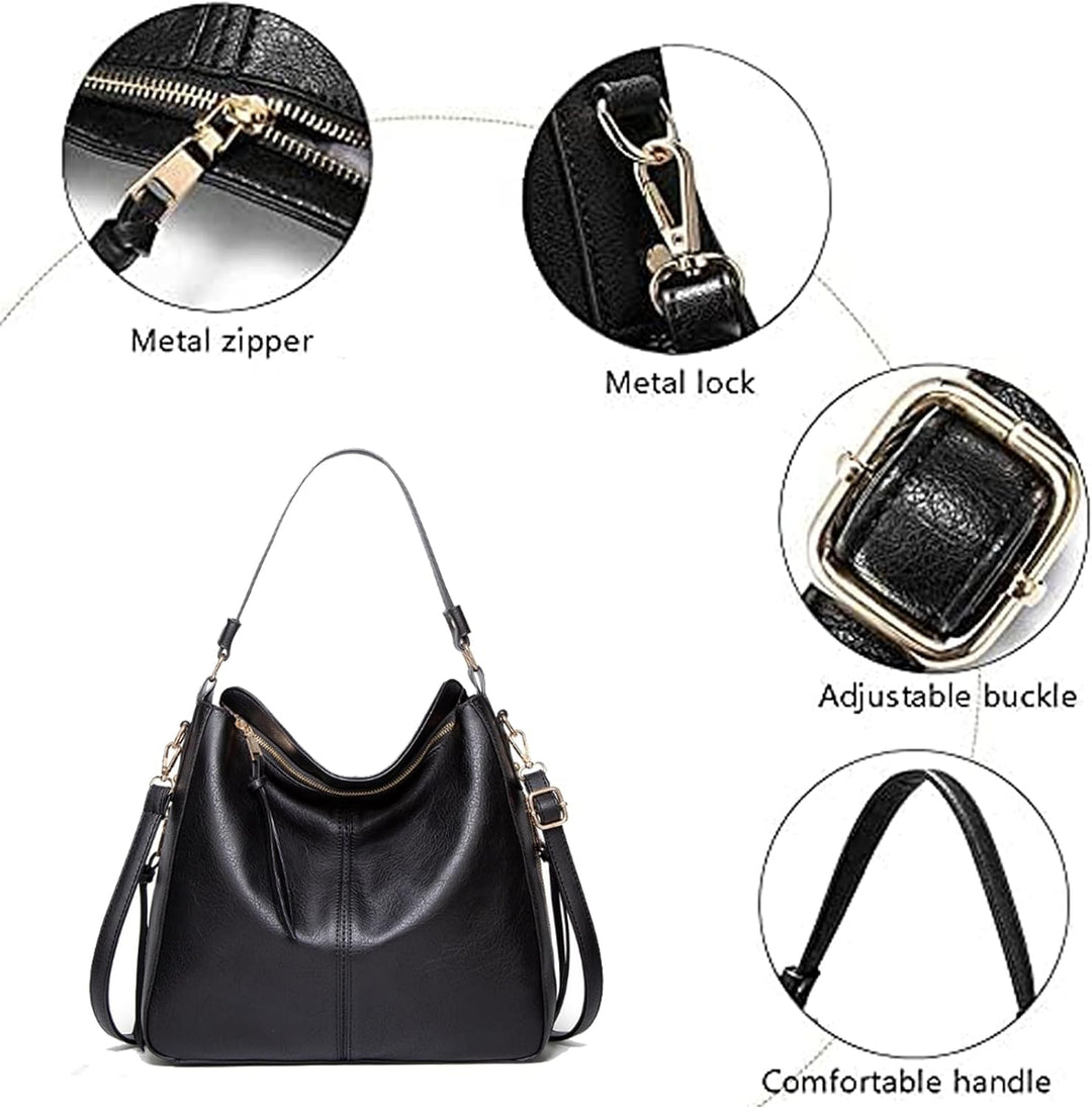 BestoU Handtasche Damen Schwarz Gross Leder Gross Tasche Umhängetasche Schultertasche Shopper Henkel