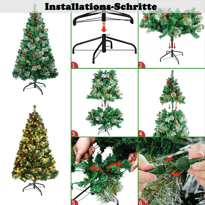 Aufun Künstlicher Weihnachtsbaum Tannenbaum mit Beleuchtung 260 LED warm-weiss inkl. Metallständer 4