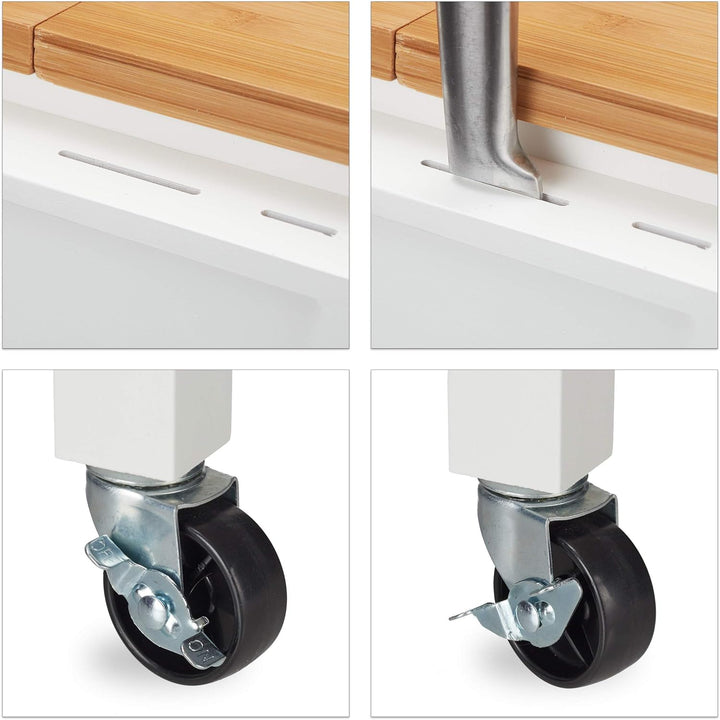 Relaxdays Küchenwagen, Küchenbutler mit klappbarer Arbeitsplatte, Landhausstil, 3 Körbe, Messerblock