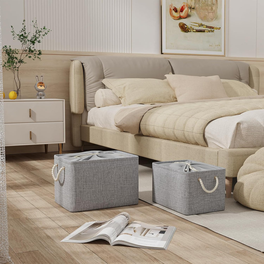Yawinhe 3er Set Aufbewahrungsbox mit Deckel,Faltboxen aus Stoff mit Kordelzug-Abdeckung und 2 Griffe