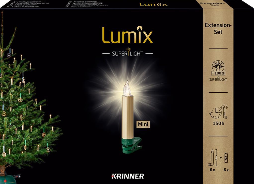 Lumix® Kabellose LED Christbaumkerzen Superlight Mini Metallic Gold Erweiterungs-Set mit 6 Kerzen, A