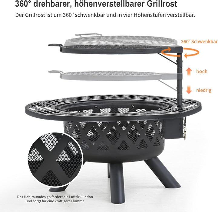 BALI OUTDOORS Feuerstellen für den Aussenbereich, Holzfeuerstelle mit Grillrost, Aussenkamin mit Gri