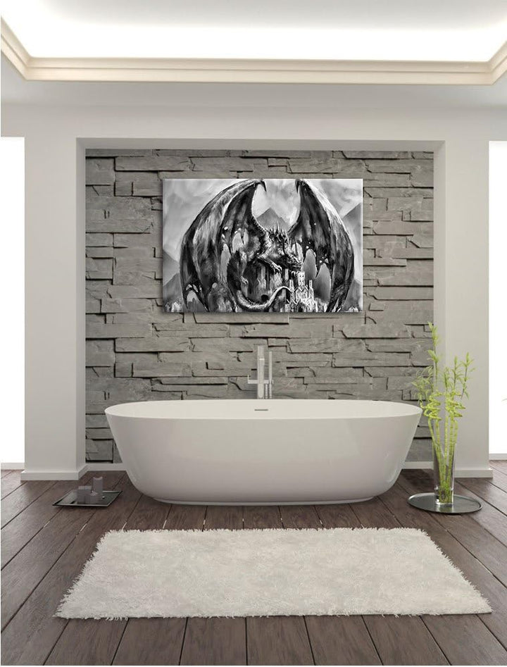 Monocrome, Dragon castle, Format: 100x70 auf Leinwand, XXL riesige Bilder fertig gerahmt mit Keilrah