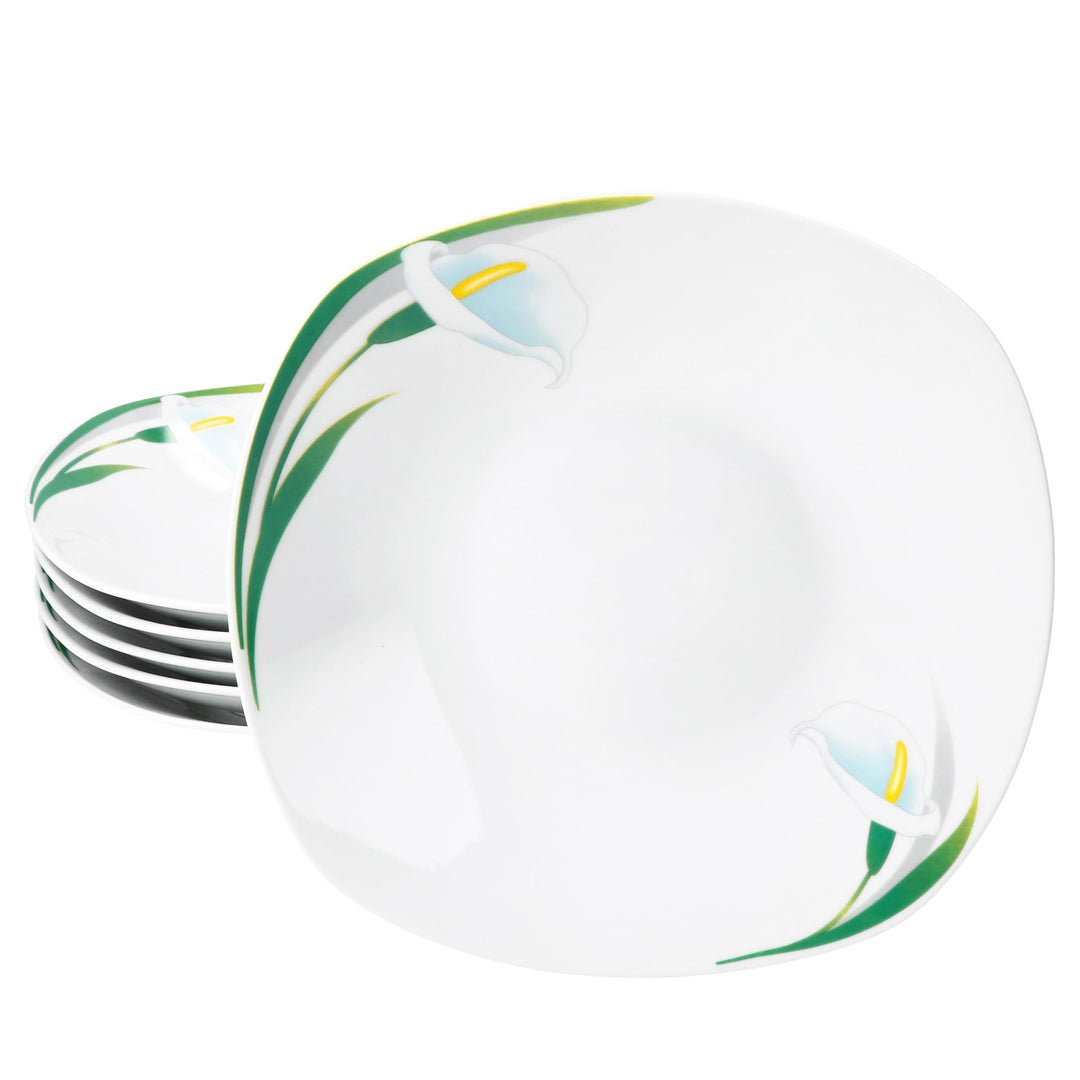 MamboCat 6er Set White Calla Suppenteller I 450ml I Florale stilvolle Porzellan-Teller Blumen-Dekor