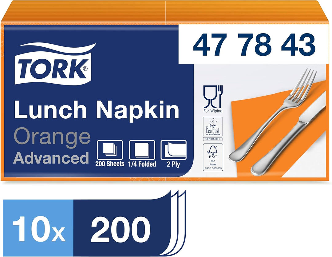 Tork 477843 Lunchservietten Orange / 2-lagige Servietten für kleine Gerichte oder Snacks / Advanced