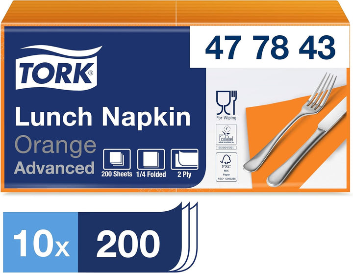 Tork 477843 Lunchservietten Orange / 2-lagige Servietten für kleine Gerichte oder Snacks / Advanced