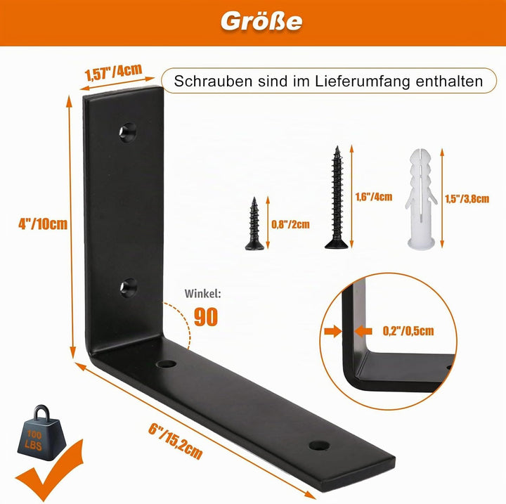 MLOQI 2 stück Regalhalterung Schwarz Regalwinkel Schwerlast, Regalwinkel Schwarz Metall, Wandhalteru