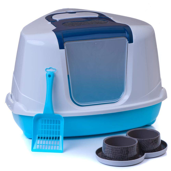 XL Katzentoilette Ecktoilette 56 x 45 cm Flip Corner blau/hellblau, blau/hellblau