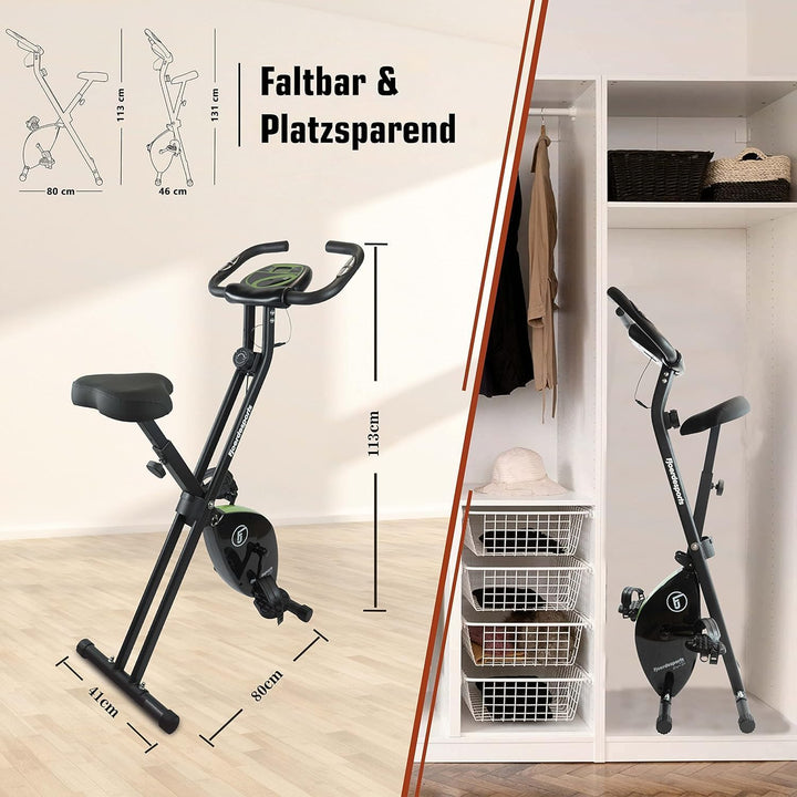 Fjoerdesports faltbarer Fahrradtrainer, Heimtrainer, Fitnessfahrrad LCD Trainingscomputer, klappbare
