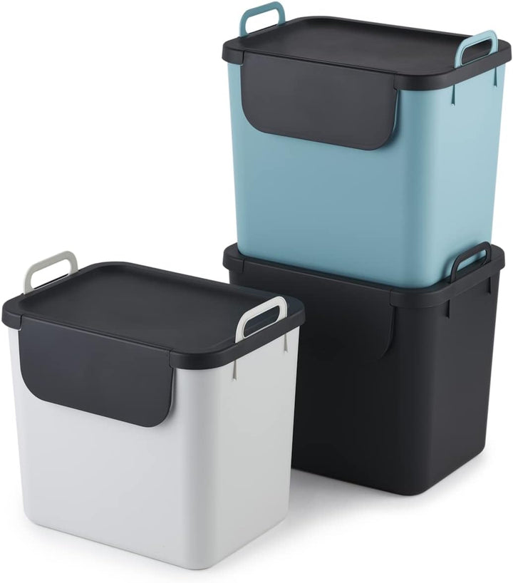 Jive 3er-Set Mülltrennsystem Küche, Kunststoff (PP recycelt), dunkelgrau/Weiss/türkis, 3 x 30l, (39,