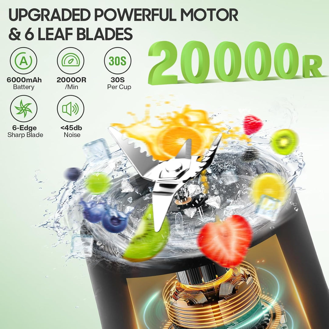 Mixer Smoothie Maker 700ml, Wiederaufladbarer, 6000 mAh Portable Blender, 3D 6 Klingendesign und IP6