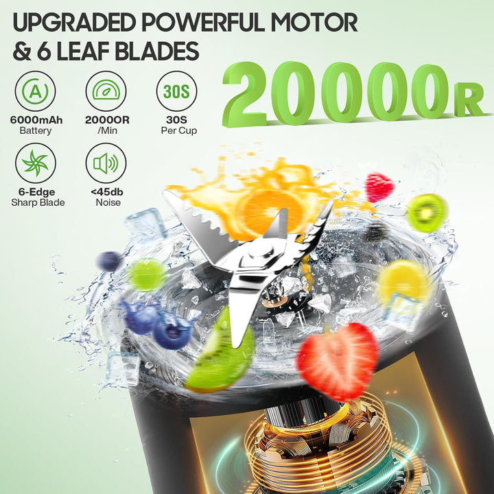 Mixer Smoothie Maker 700ml, Wiederaufladbarer, 6000 mAh Portable Blender, 3D 6 Klingendesign und IP6