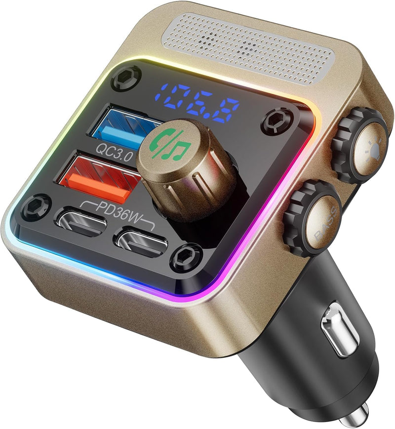 Nulaxy Bluetooth 5.3 FM Transmitter 54 W [PD 36W & QC3.0 18W] Schnelles Autoladegerät mit 4 Ladeansc